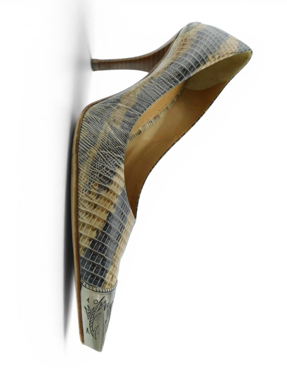 J Vincent Snake Print Leather Western Metal Tip Toe Heel Pumps 7.5 - Picture 12 of 12